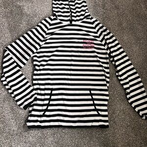 Striped Hooded Pullover with Pink Logo